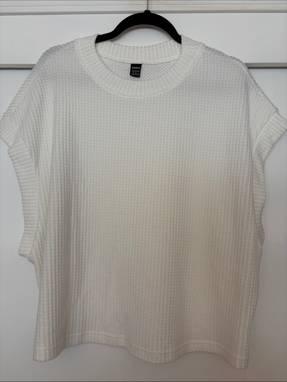 White Waffle-Knit Short Sleeve Top